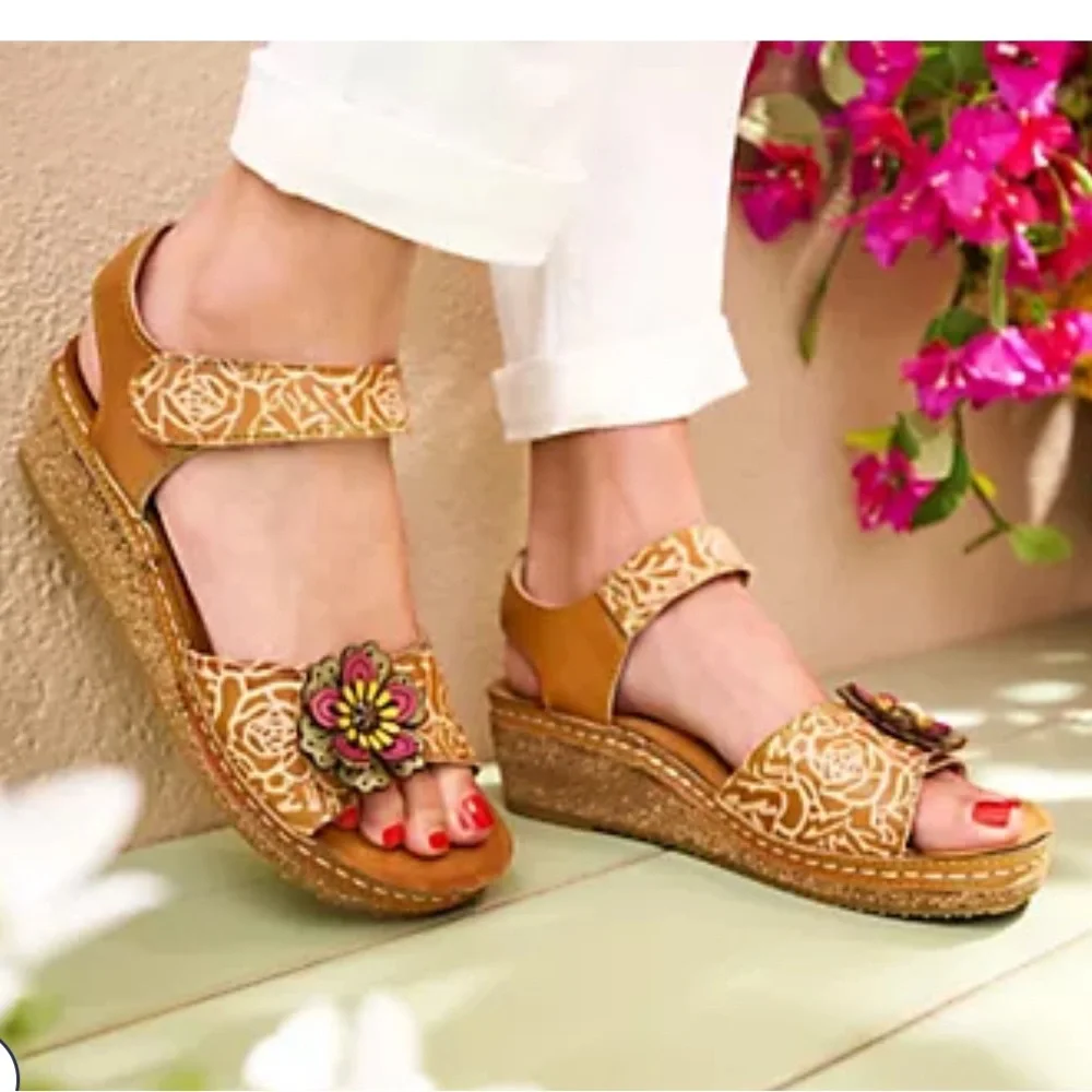 L'Artiste By Spring Step Cuteness Rosette Leather Wedge Comfort Sandals 40/9 - Picture 16 of 16